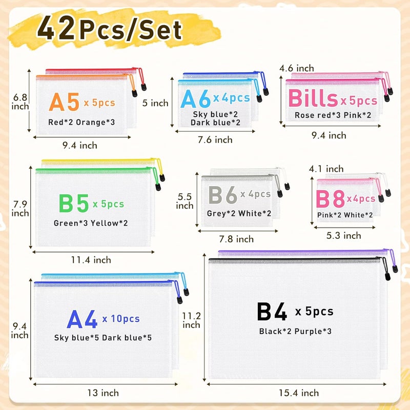 PAPEJOON 42pcs Mesh Zipper Pouch Bags, 8 Sizes Plastic zippered Storage Bags for Organizing, Clear Pouches with Zipper, Waterproof Mesh Pouch for Office School Supplies, Home Organize, Travel Storage - Image 2